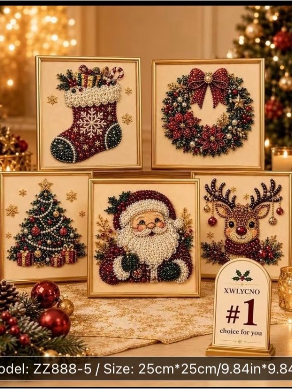 5 Christmas 2D pearl diamond painting art canvas. Santa Deer Stocking Tree +